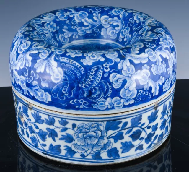 Fine 18Thc Chinese Blue & White Floral Landscape Necklace Jar Box Qianlong