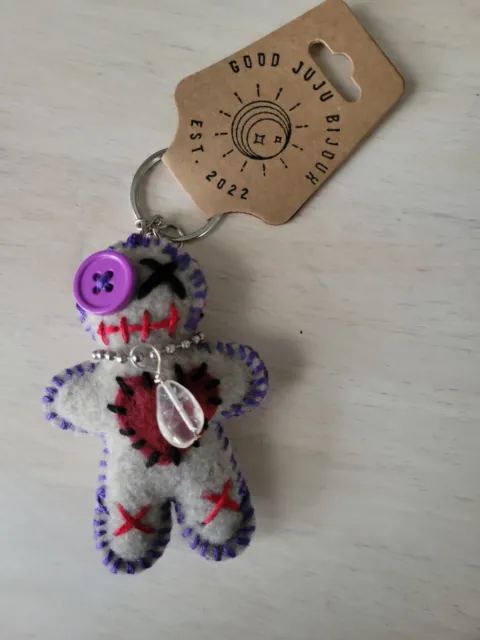 Handmade VooDoo Doll Keychain w/ Citrine bead pendant necklace