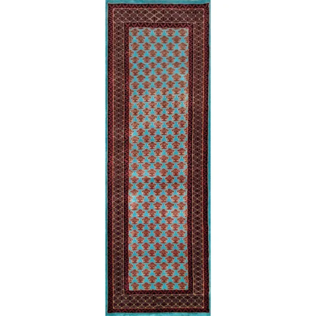 Handmade Hand Knotted Wool Runner Rug 2x6 ft Turquoise Luxury & Traditional