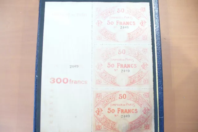 Ancien Billets Comptoir De Paris- Partie De Feuille 300 Frs N° 2409  Très Rare