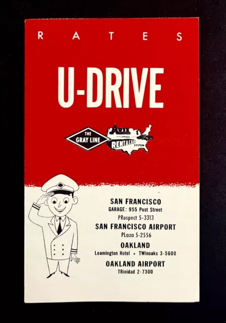 1954 Gray Line U-Drive Rates Avis Rent A Car San Francisco CA Vintage Pamphlet