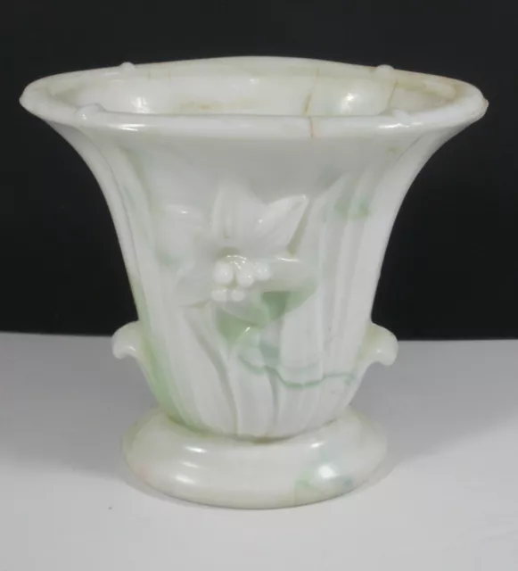 Vintage Akro Agate slag glass vase green/white 1930s