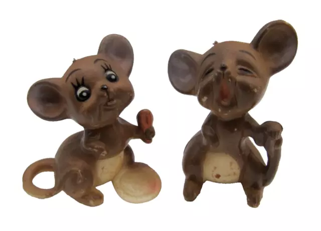 Vintage Lot of 2 Miniature Brown Mice 2" Animal Mouse Figurine Collectible
