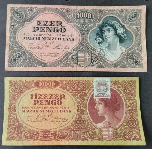 Hungary 10000 Pengo 1945 P-119 Banknote - AUNC World Paper Money, Authentic