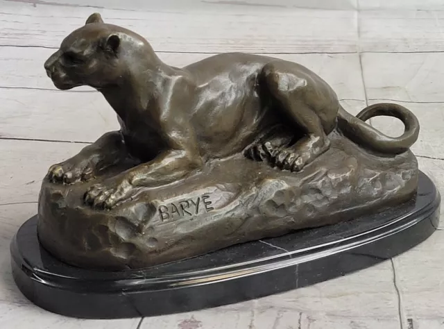 Signed Barye Bronze Sculpture Jaguar Panther Cougar Animal Figurine Hot Cast Dec