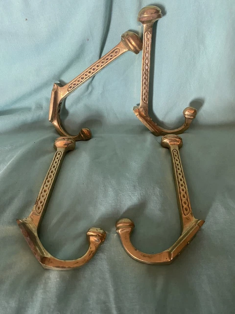 Set 4 Solid Brass Antique Eastlake Style Coat/Hat Hooks 4 1/4 x 2 1/2 Beautiful