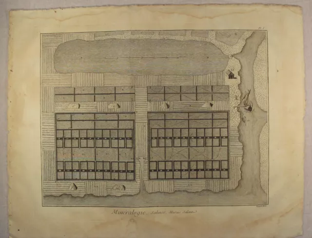 MEERSALZ Gewinnung Schiffe Original Riesen Kupferstich 1770 Salz Speisesalz