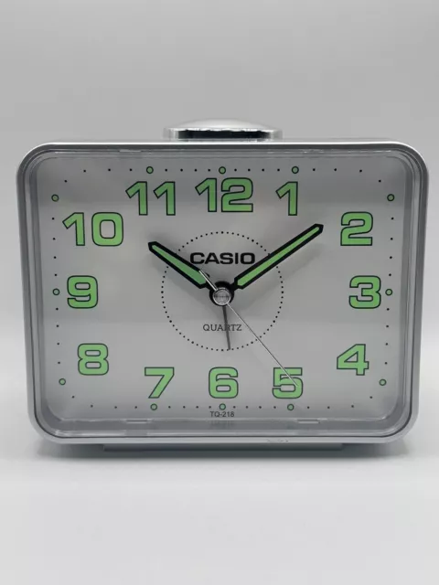 Casio Square Luminous Beep Alarm Table Clock in Silver TQ-218