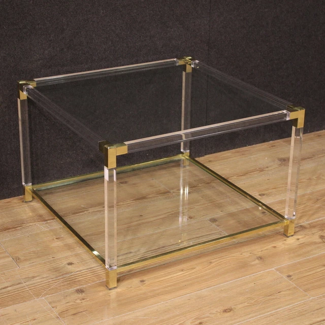 Salon mesa de centro cristal y metal mueble de diseno 80s modern vintage