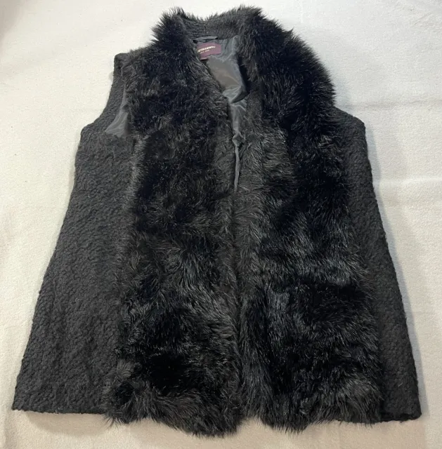 JOHNSTON & MURPHY Women's Vest XL Black Wool Blend Open Front Faux Fur ...