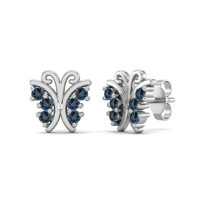 Rond Topaze Bleu Londres 925 Argent Sterling Délicat Papillon Boucle pour Femmes