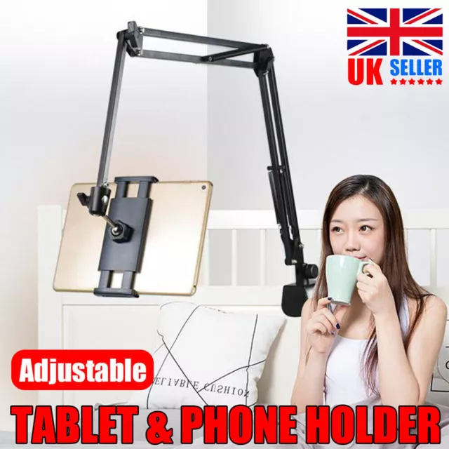 360° Flexible Long Arm Tablet Stand Mount Lazy Bed Desk Phone Holder Universal