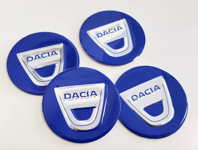 Set 4 x 60mm Logo Stickers for Wheel Center Centre Hub Caps for DACIA Blue