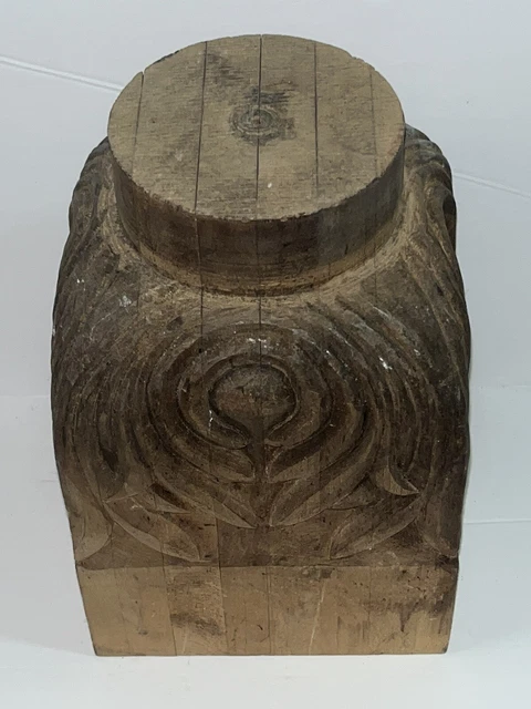 Antique Architectural Salvage Oak Wood Hand Carved Newel Post Bank Bldg 1920 2