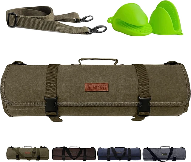 Baobab County Chef Knife Roll Bag - Premium 12oz Waxed Canvas Chef Knife Case, -