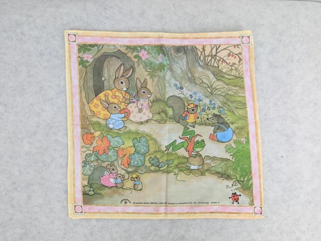 Tavolo da disegno vintage Hankie biglietti di auguri amici del bosco conigli. A Natale