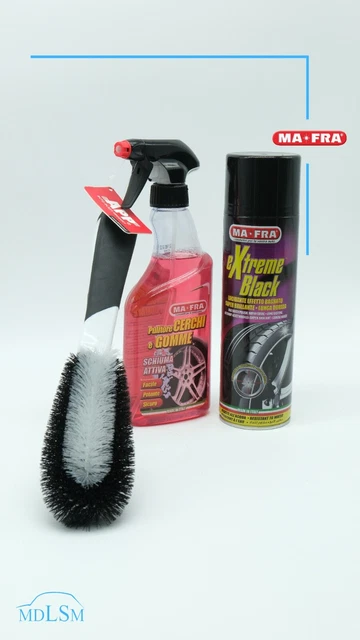 Kit Mafra Lavaggio Completo Cerchi Auto Spazzola Pulitore Cerchi E Nero Gomme