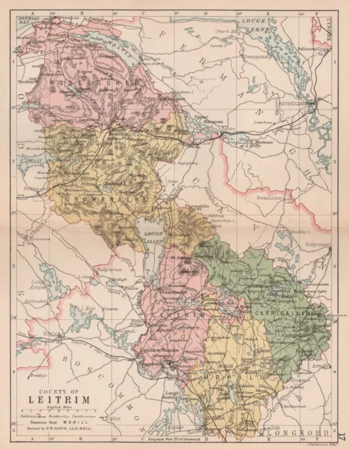 COUNTY LEITRIM. Antique county map. Connaught. Ireland. BARTHOLOMEW 1882
