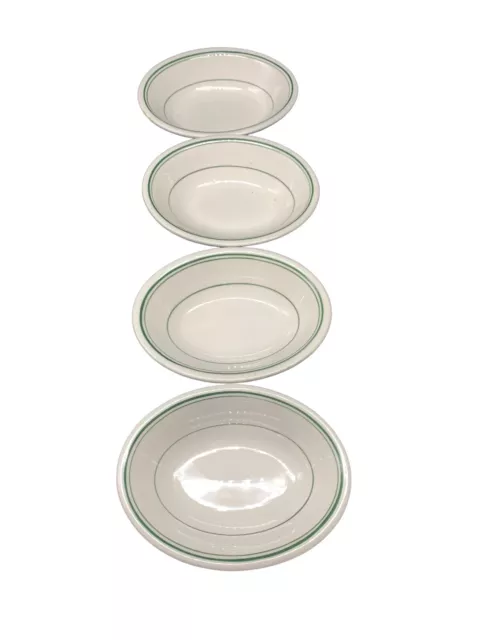 Set of 4 Homer Laughlin Green Stripe Restaurant Ware Small Oval Side Dish 5 1/4"