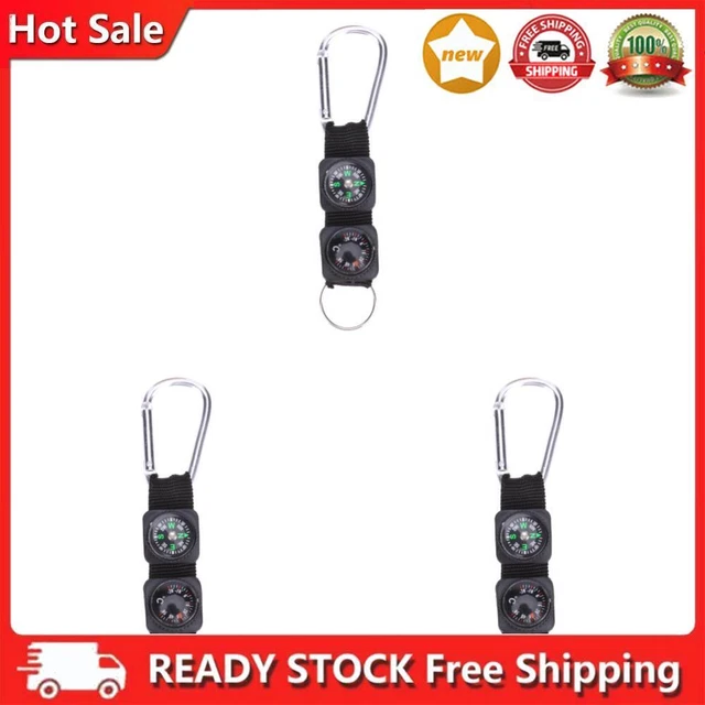 3 in 1 Carabiner Ring Black Compass Thermometer Hanger for Mountaineering Hiking