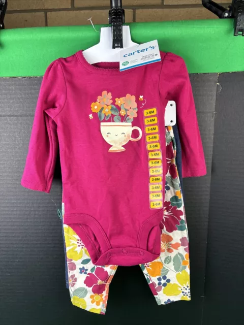 Carter's Baby Girls Teacup Floral Bodysuit 4 Piece Set Size 3-6m