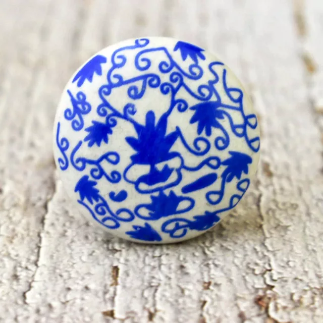Blue Floral Ceramic Hand painted Cabinet, Drawer, Cupboard Knobs/ Pulls- set -10