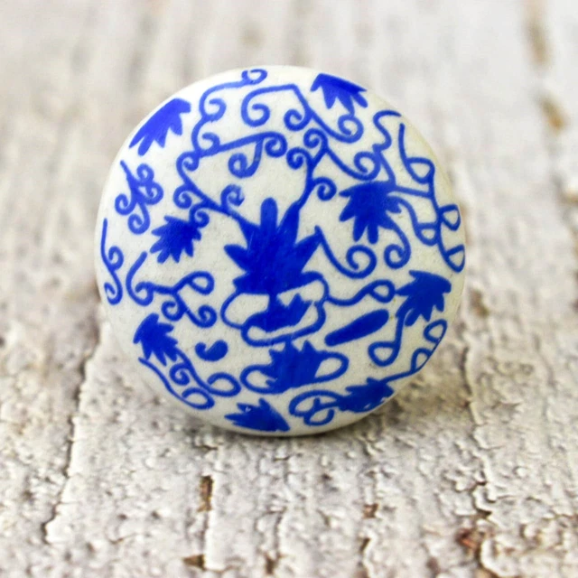 Blue Floral Ceramic Hand painted Cabinet, Drawer, Cupboard Knobs/ Pulls- set -10