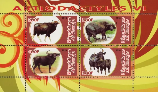 Congo Artiodactyla Wild Animal Bison Bovidae Souvenir Sheet of 4 Stamps Mint NH
