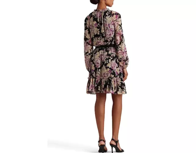 RALPH LAUREN Floral Crinkle Georgette Tie-Neck Dress, 14B 1617 2