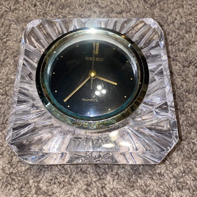 VINTAGE SEIKO QUARTZ Lead Crystal Mantle Shelf Desk Clock Japan Ref