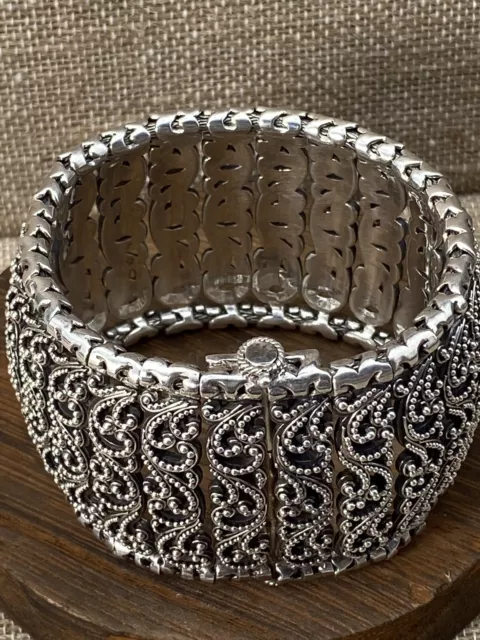 Lois Hill Sterling Silver Granulated Filigree Scroll Panel Bracelet Pin Clasp CL Lois Hill Sterling Silver Granulated Filigree Scroll Panel Bracelet Pin Clasp CL