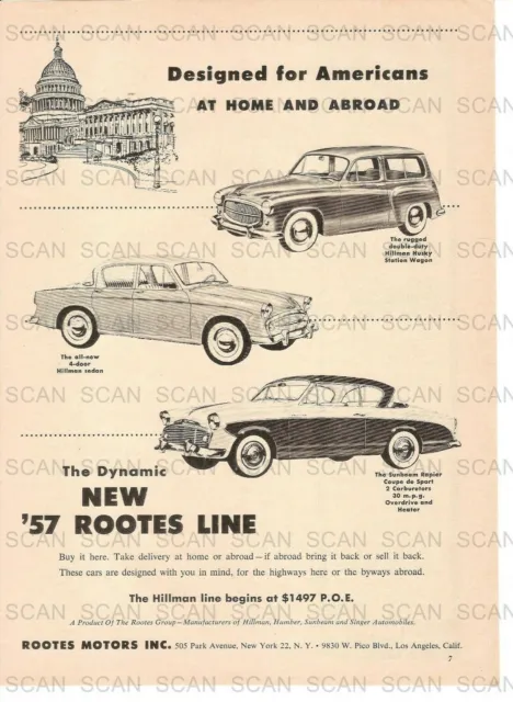 1957 Hillman-Sunbeam Automobiles Vintage Magazine Ad  'Sunbeam Rapier, Husky'
