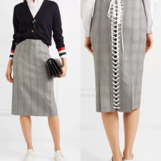 THOM BROWNE lace up back pencil skirt super 120's POW NEW tags $2610 Japan made