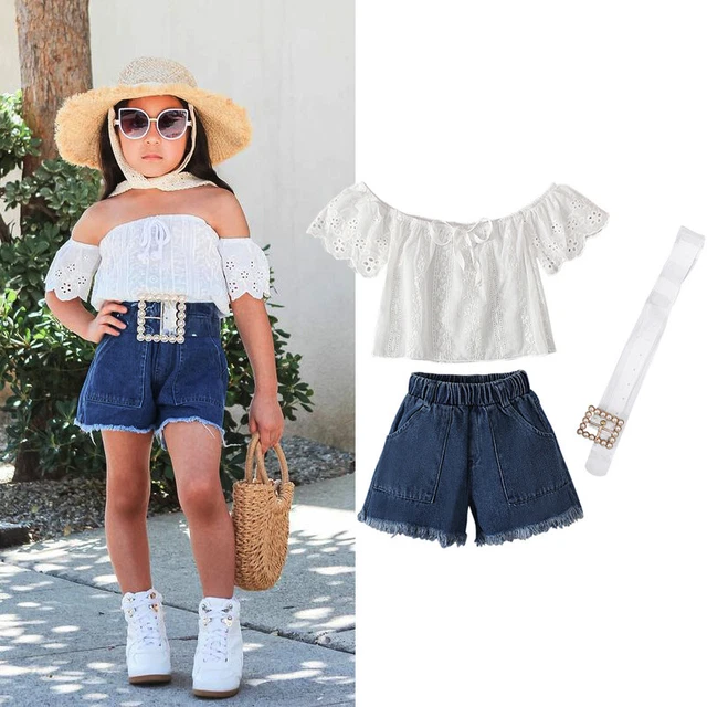 Toddler Kids Girls T-shirt Pants Outfits Clothes Summer Tops Denim Shorts Set