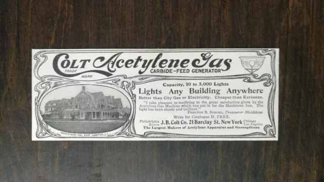 Vintage 1904 Colt Acetylene Gas Carbide-Feed Generator Original Ad - 721