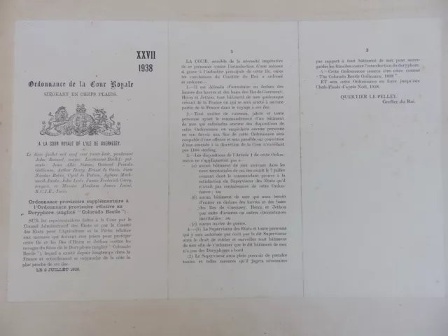 Vieux Papiers Documents Ordonnance Cour Royale Guernesey 1938