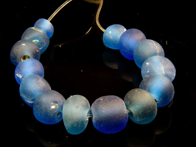 A Short Strand of Ancient Excavated Islamic Period Translucent Blue Glass Beads