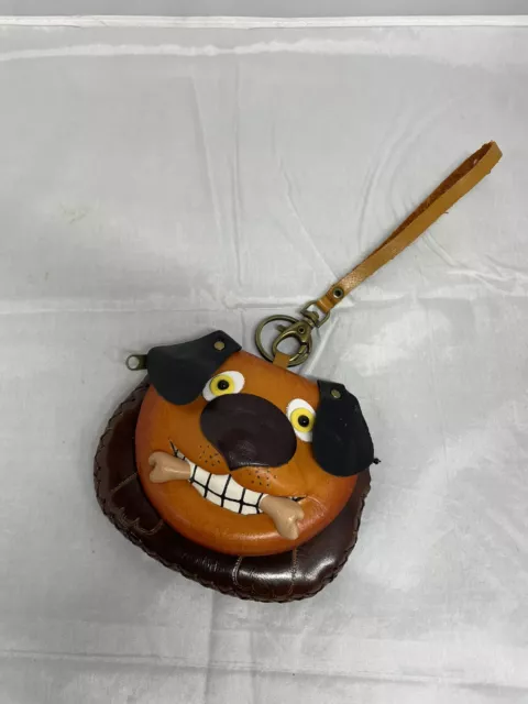 Tooled leather coin purse toothy dog with bone EUC