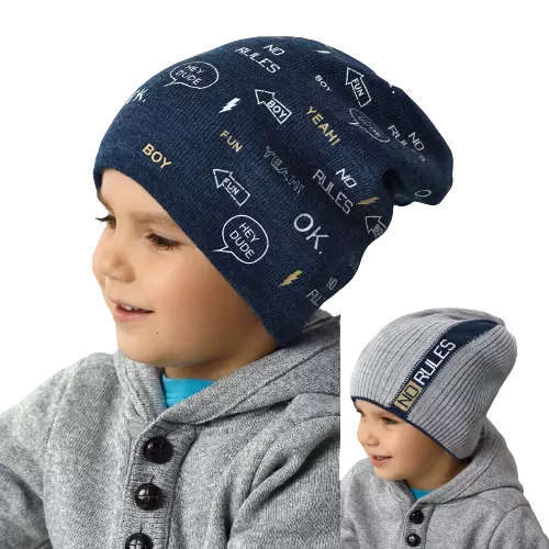 AJS Jungen  Doppelseitige Strickmütze Beanie Wintermütze Neu 48-54