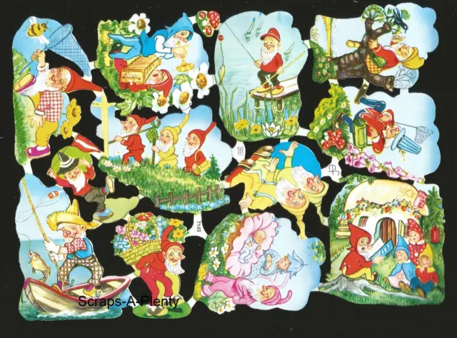 German Embossed Vintage Style Scrap Die Cut - Adorable Playful Gnomes  EF7145