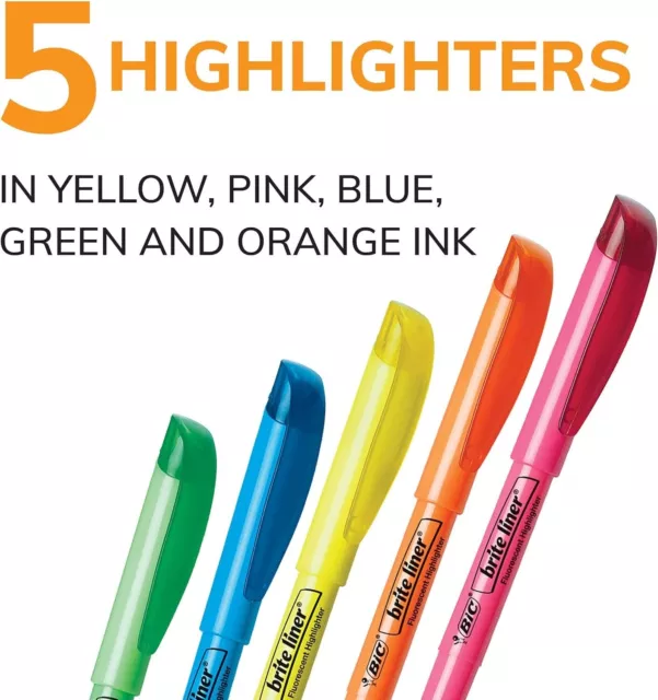 BIC Brite Liner Highlighters, Chisel Tip, 5-Count (Pack of 2) *BRAND NEW* 2