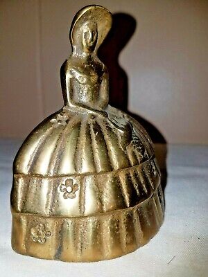 Brass Bell Southern Lady in Long Dress with Bonnet 4" Tall Vintage Appears Old