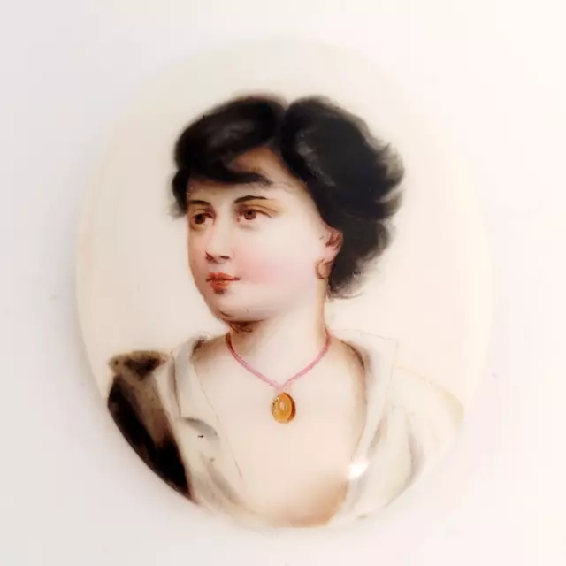 Victorian Edwardian Art Nouveau French Hand Painted Young Boy Portrait Brooch