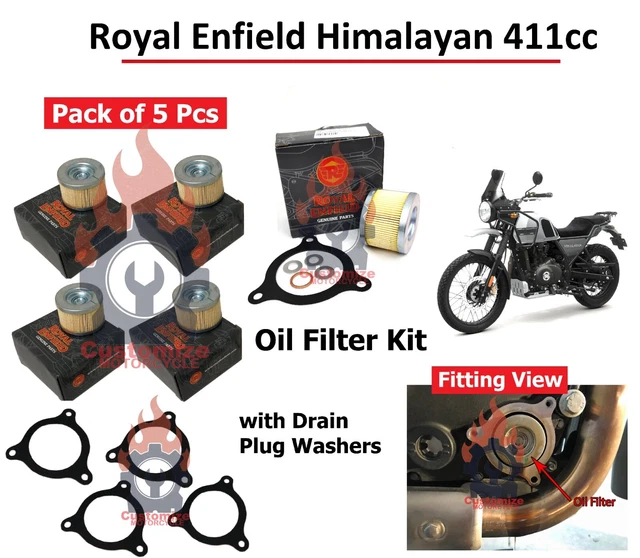 ROYAL ENFIELD &HIMALAYAN 411cc" "Oil Filter" Pack of 5 Pcs & Drain Plug