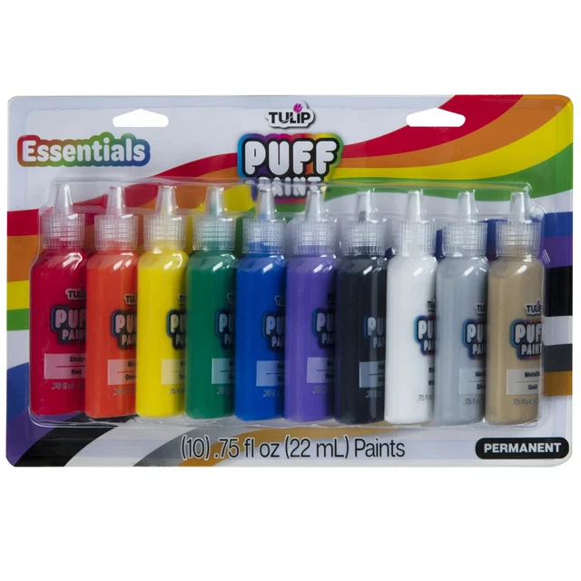 Tulip Puff Fabric Paint Essential Colors 10 Pack, 0.75 Fl Oz Bottles