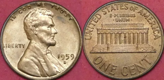 Brilliant Uncirculated 1959D US Lincoln 1 Cent From Mint's Roll