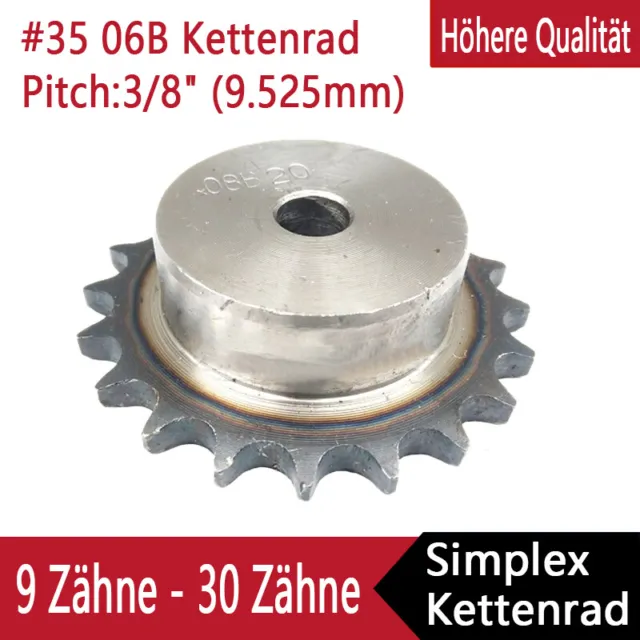 #35 06B Kettenrad 9T-30T Zähne mit Nabe Kettenräder Pitch 3/8" (9.525mm) Ritzel