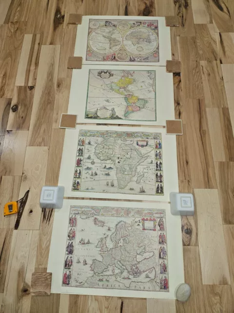 set of 4 Original print Hammond maps of Europa, Africa, Americae, 1651 world map