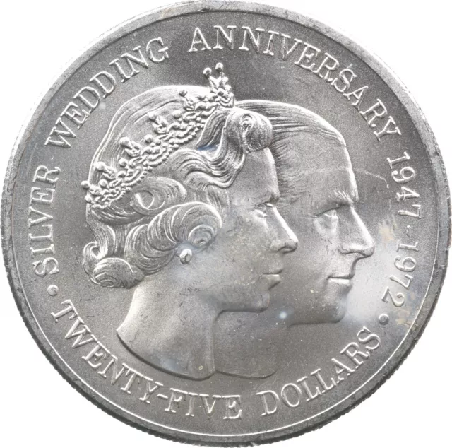 SILVER - HUGE - 1972 Cayman Islands 25 Dollars - World Silver Coin *103