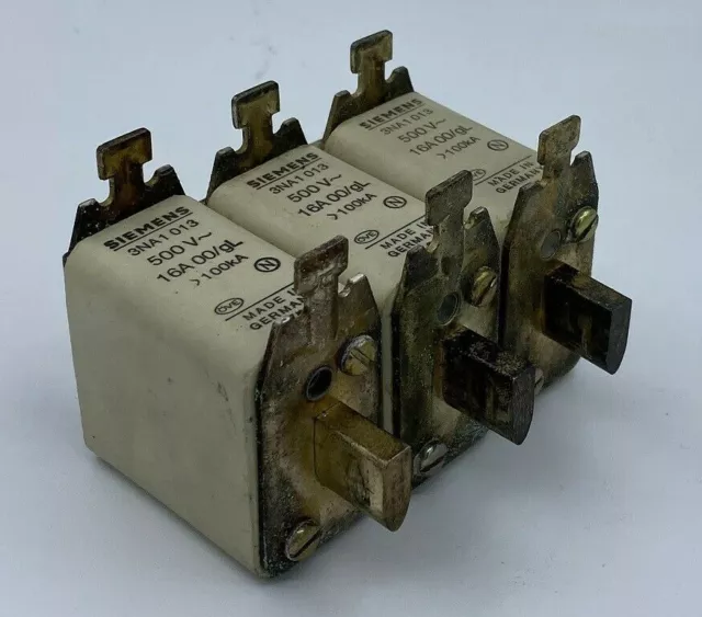 3x Siemens 3NA1013 Messersicherungen 3NA1 013 Insert Fusible 16A 500V > 100kA